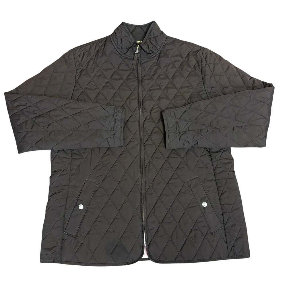 Lands End Quilted Chore Coat. Full Zipper. Snap Pockets. Sz L (14-16) Brown